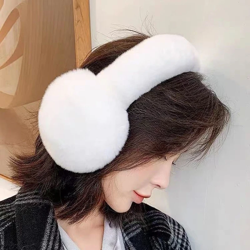 Ear Muffs Winter Soft Warm Cable Furry Real Rex Rabbit Ear Covers For Women Cold Weather