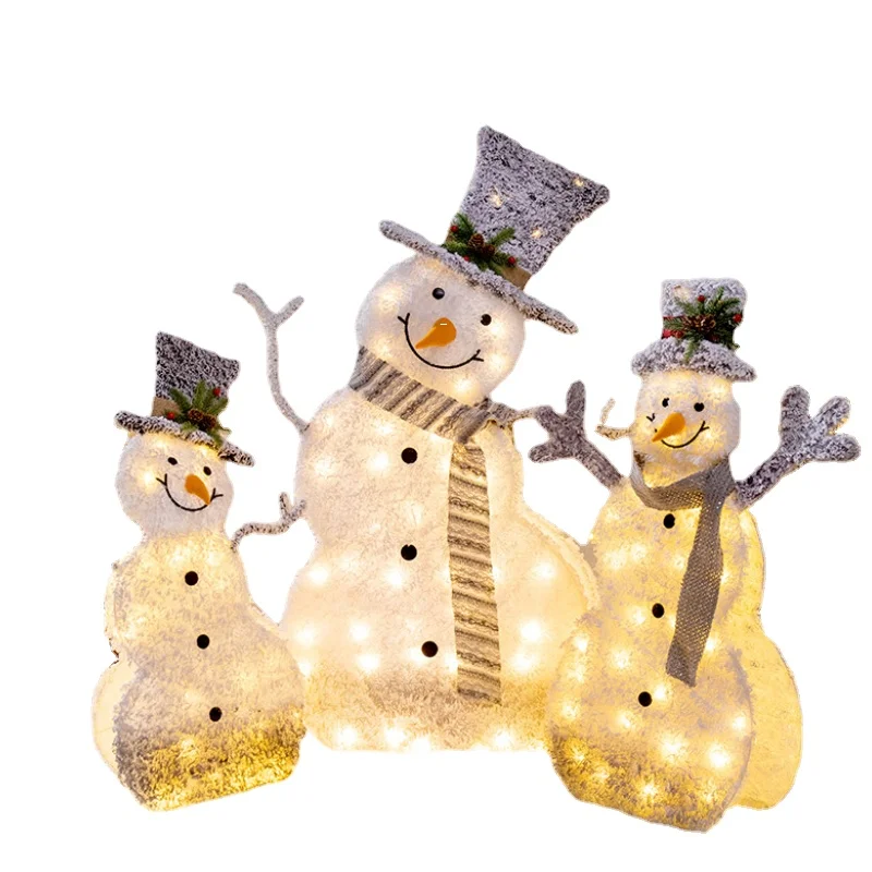 

1/3PC Christmas wrought iron flocking LED lights snowman counter decoration shopping mall supermarket holiday scene decorations