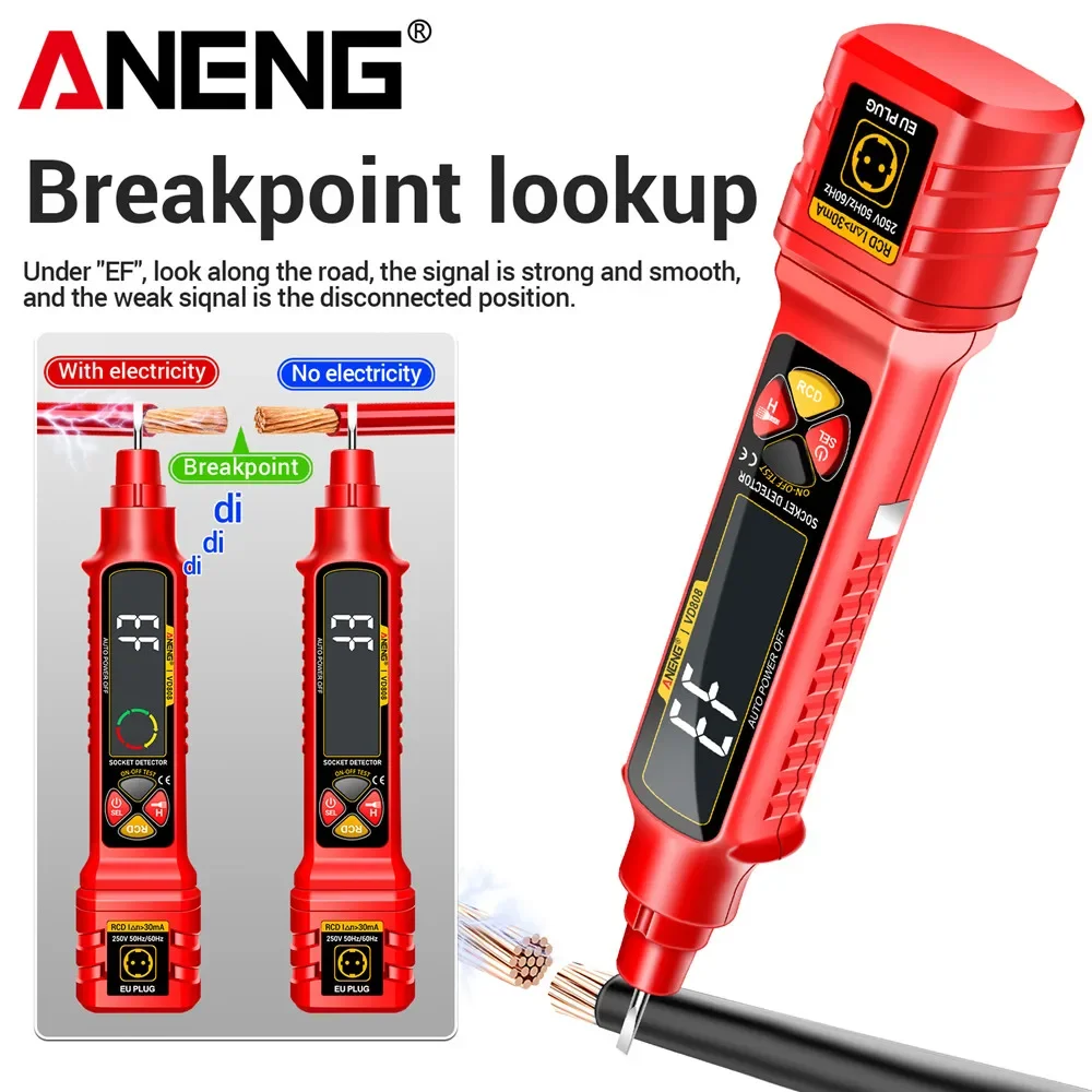 Socket Tester Circuit Breaker Finder Electrical Circuit Tester Circuit Voltage Tester Circuit Tester ANENG VD808 Socket Circuit Analyzer AC/DC Voltage Leakage Polarity Leakage Test