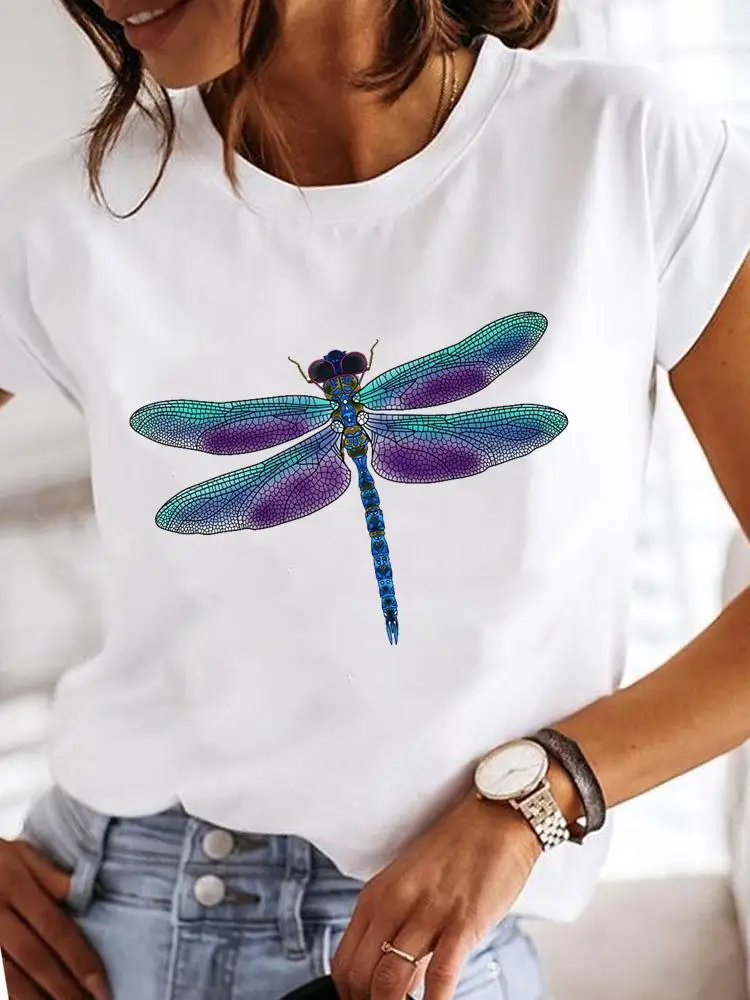 Short Sleeve Fashion Female Graphic Tee Women Print Dandelion Dragonfly 90s Summer Casual Clothes Ladies T Clothing T-shirts