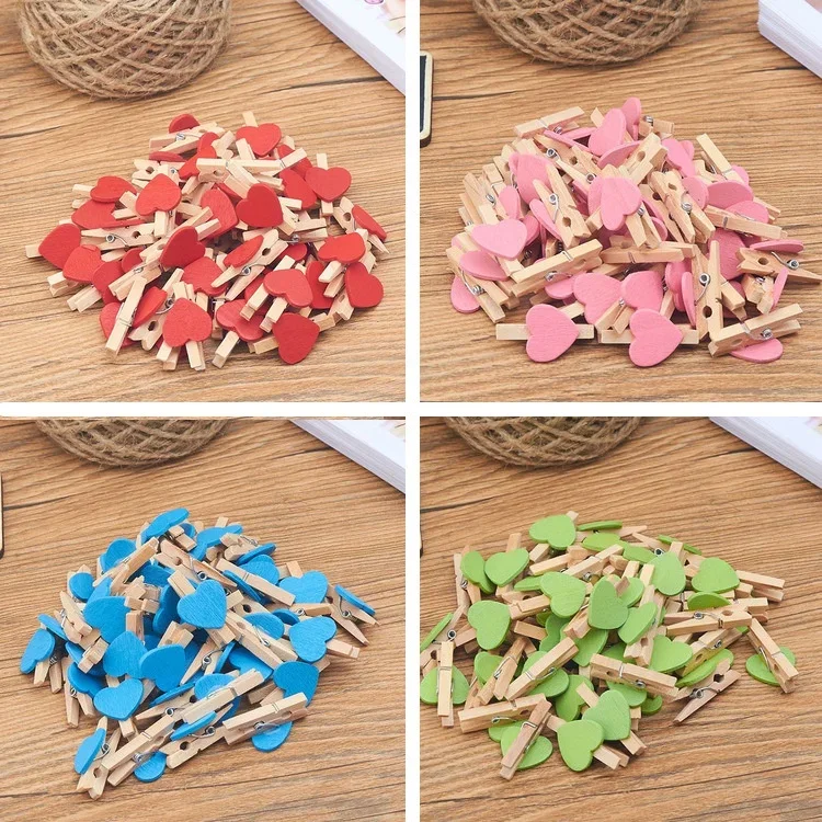 Afbeeldingen Op Hout 50 Pieces Colorful Love Photo Clips, Colorful Wooden Clips, Holiday Card Clips, Love Clips Decorative Accessories, Perfect | NL Foto Op Hout Aanbieding