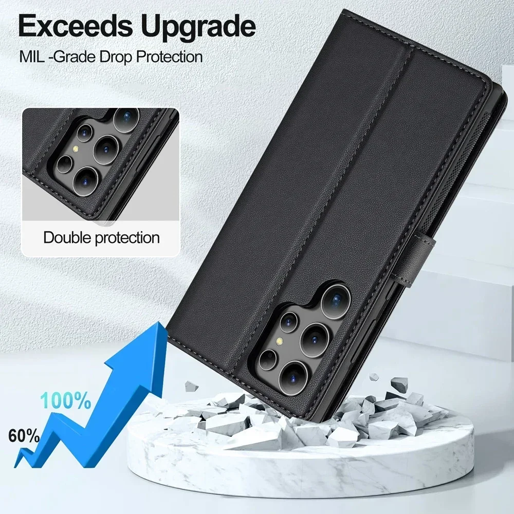 Magnetic Flip Leather Wallet Phone Case with Magsafe Compatibility