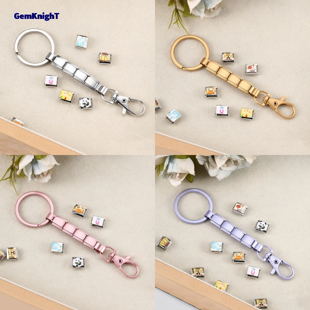 GemKinght Einfacher zarter Schlüsselanhänger, bunt, abnehmbarer italienischer Charm, 9 mm, Verbindungsherstellung, DIY, Damen, Herren, Geschenke, Schmuckzubehör