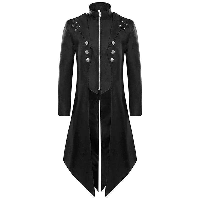 

Мужская куртка для косплея в средневековом стиле, черное пальто в викторианском стиле, готический плащ, Мужская одежда, костюм для Хэллоуина в стиле стимпанк