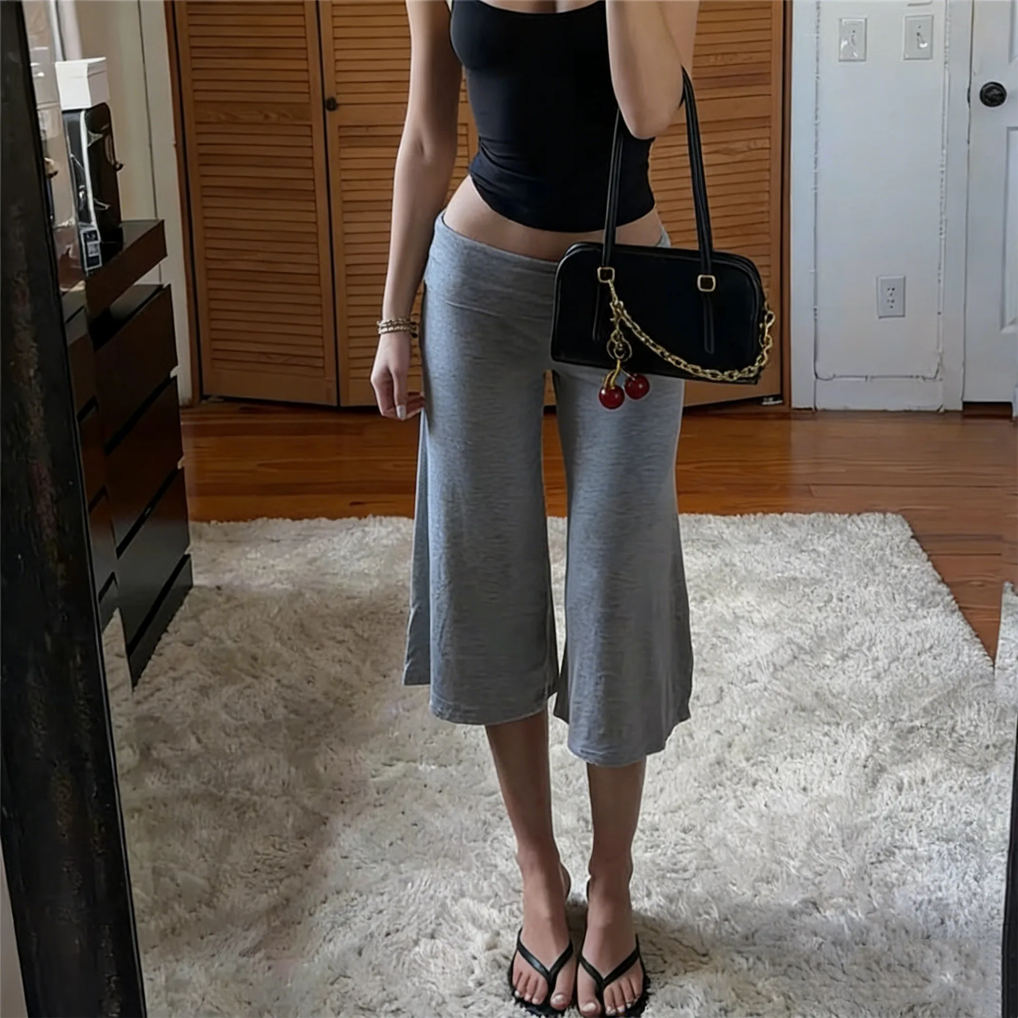 กางเกงผ้าร่มทรงด阔เอวต่ำ ใส่สบาย ยืดหยุ่น