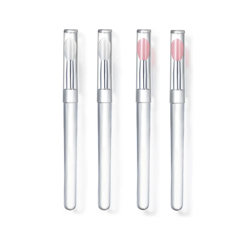 4/10 Pcs Reusable Silicone Lip Brush with Cap, Portable Lip Gloss & Lip Mask Applicator, Dual-Ended Makeup Brush for Lips and Ey