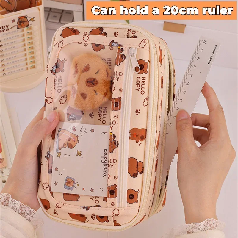 Pencil Case Capybara Multi-Layer Large Capacity Cartoon Stationery Organizer Cute Multi-Functional Pen Pouch for School Supplies pencil case