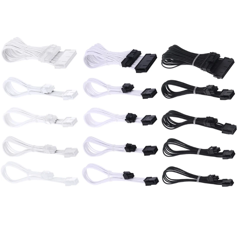 Sleeve Extension Power Supply Cable Kit - 30cm, 24-pin ATX/EPS, 8-pin PCI-E GPU, 8-pin CPU, 6-pin PCIE, 4-Pin CPU with Combs - 18 AWG Description Image.This Product Can Be Found With The Tag Names Computer Cables Connecting, Computer Peripherals, PC Hardware Cables Adapters, Sleeve extension power supply cable