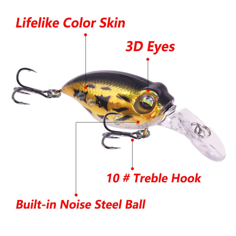 Crank iscas de pesca, plástico rígido isca artificial com 10 # gancho, novo design japão, 5.8cm, 6g, 1 parte