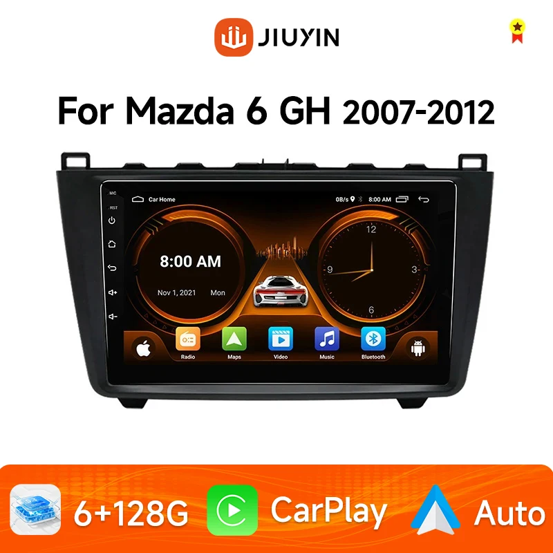 Фото JIUYIN TS18 AI Voice беспроводное автомобильное радио Android для Mazda 6 GH 2007 - 2012 4G Автомобильный мультимедийный GPS 2din Авторадио №1