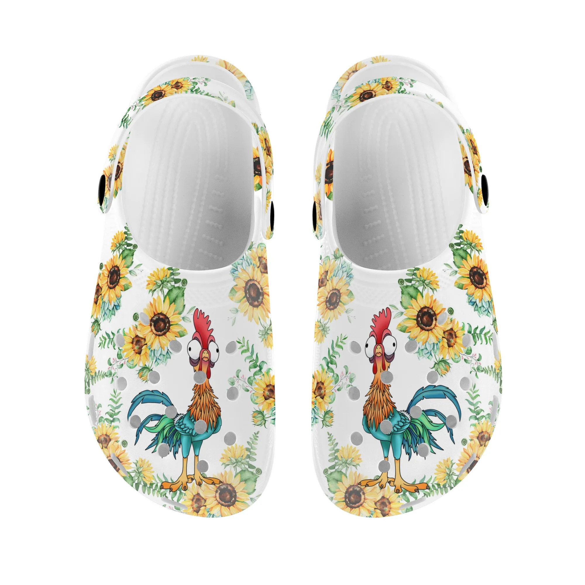 Rooster Sunflower Design Heel Strap Flat Shoes Summer Comfortable Non-slip Indoor Shower Slippers Beach Couple Casual Sandals