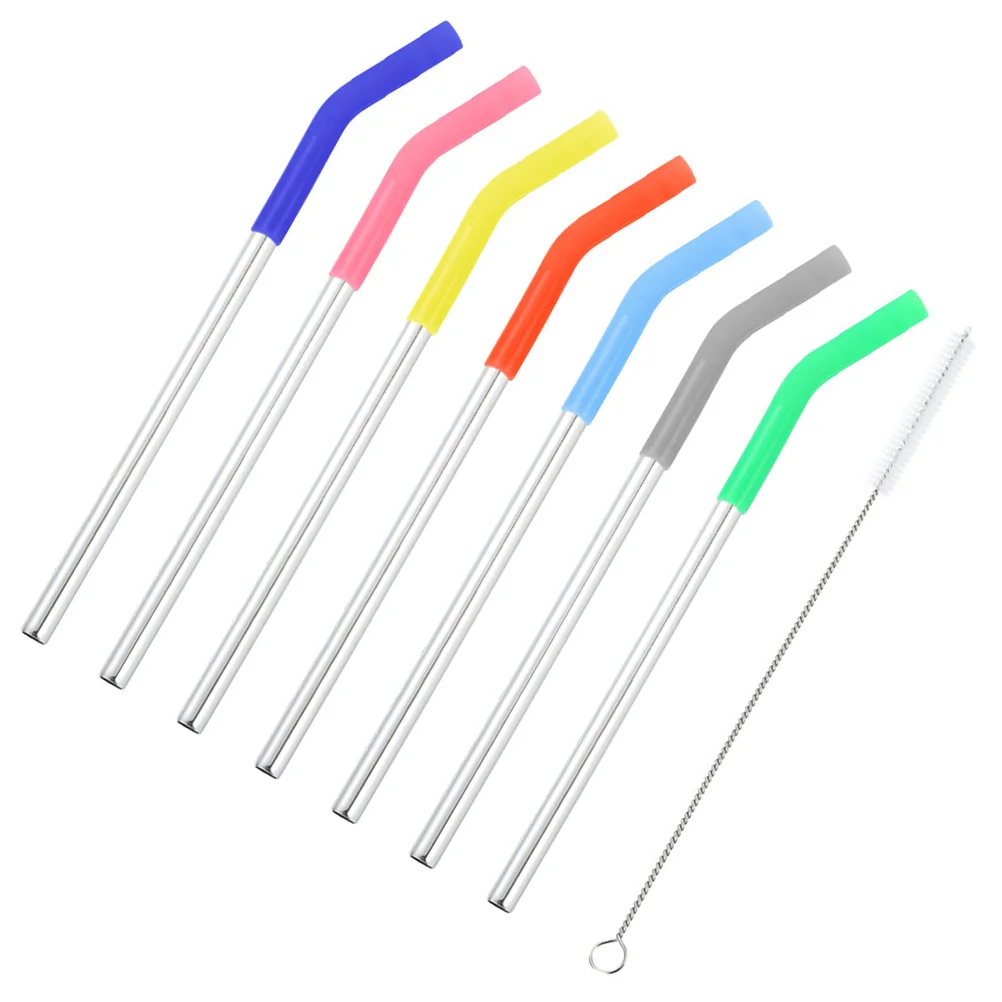 

1 Set Stainless Steel Drinking Straws Metal Straw with Protective Sleeve and Cleaning Brush Mixed Color