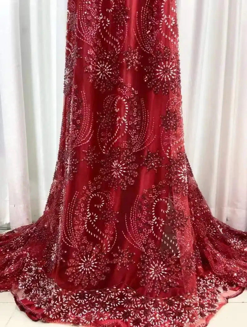 

Luxury African French Net Lace Fabric 2023 Red High Quality Tulle Mesh Lace Bridal Nigerian Wedding Dress Lace For Woman