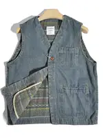100% Cotton Washed Japanese Ethnic Style Amekaji HK Style V-neck Denim Vest American Vintage Casual Vest Shoulder 1
