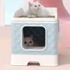 Foldable Fully Enclosed Cat Litter Box with Drawer Type Tray Pet Supplies Extra Large Anti-Splashing Cat Toilet with Scratch Pad 2