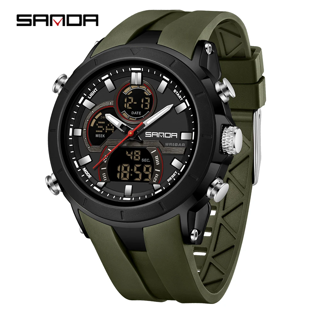 Men's Dual Display Waterproof Sports Watch with Large Dial and Luminous Features
