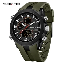 Men's Dual Display Waterproof Sports Watch with Large Dial and Luminous Features (Green)