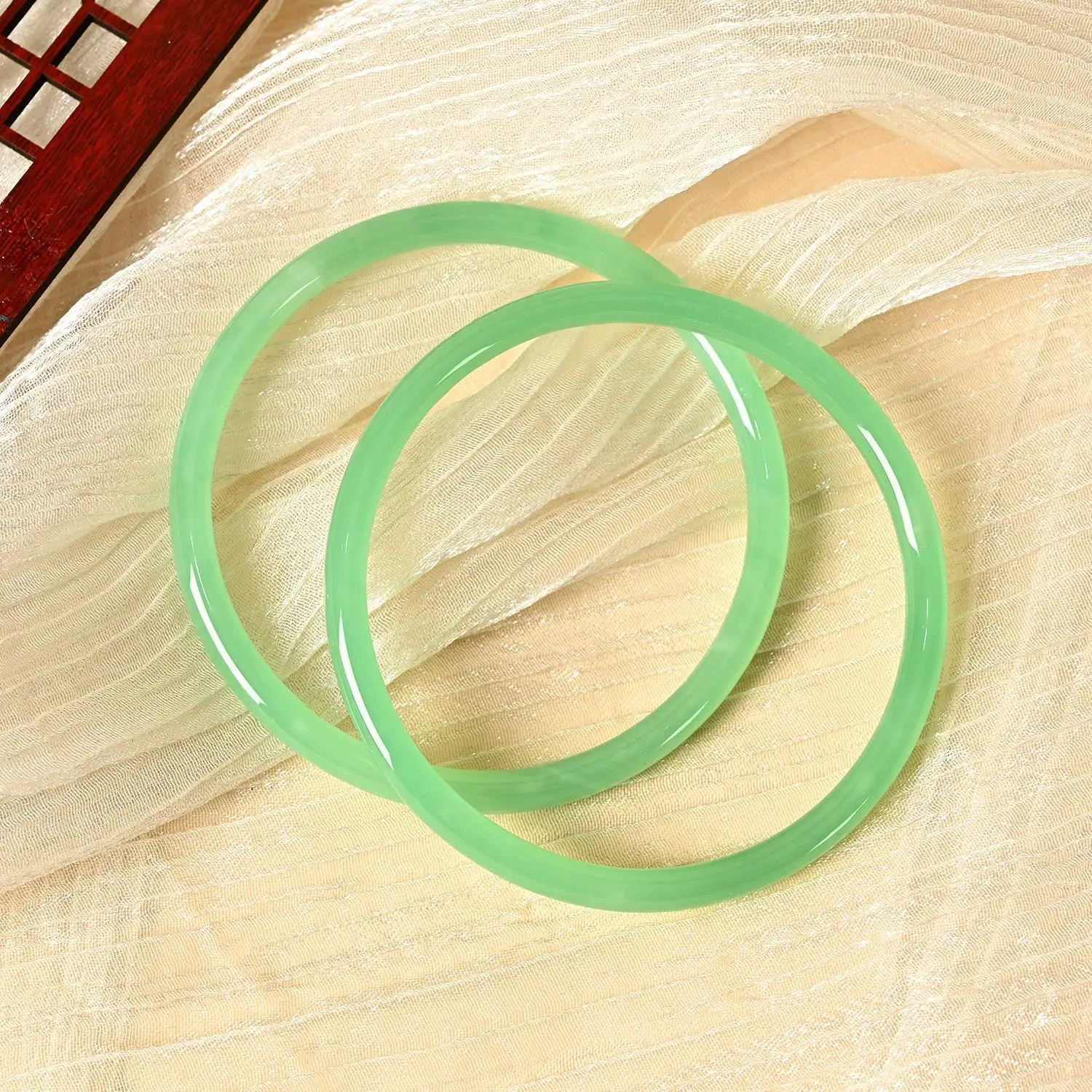 Glass Natural Jade Solid Color Jingle Bangles Retro Simple Bracelet Femme Fashion Women Casual China Jewelry Gifts 2Pcs/Set
