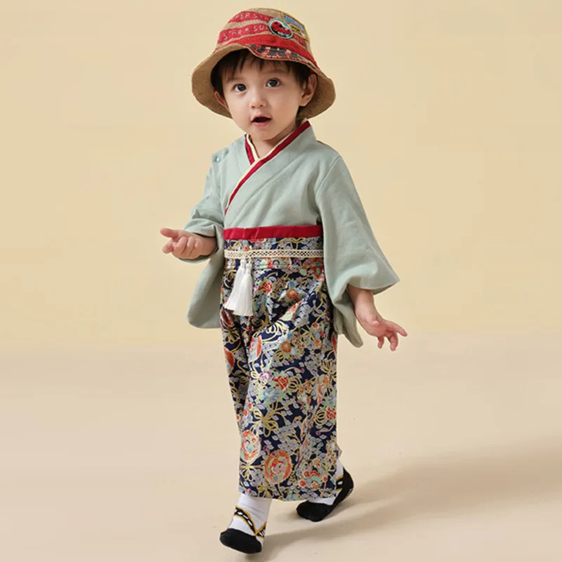 Children Japanese Kimono Baby Girls Boys Traditional Clothes Floral Print Patchwork Colors Yukata Festival Wear