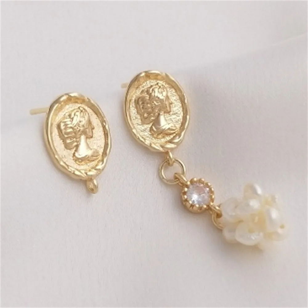 14K Gold Package Queen Avatar Gold Coin with Hanging Earrings 925 Silver Needle DIY Fashion Retro Earrings E194