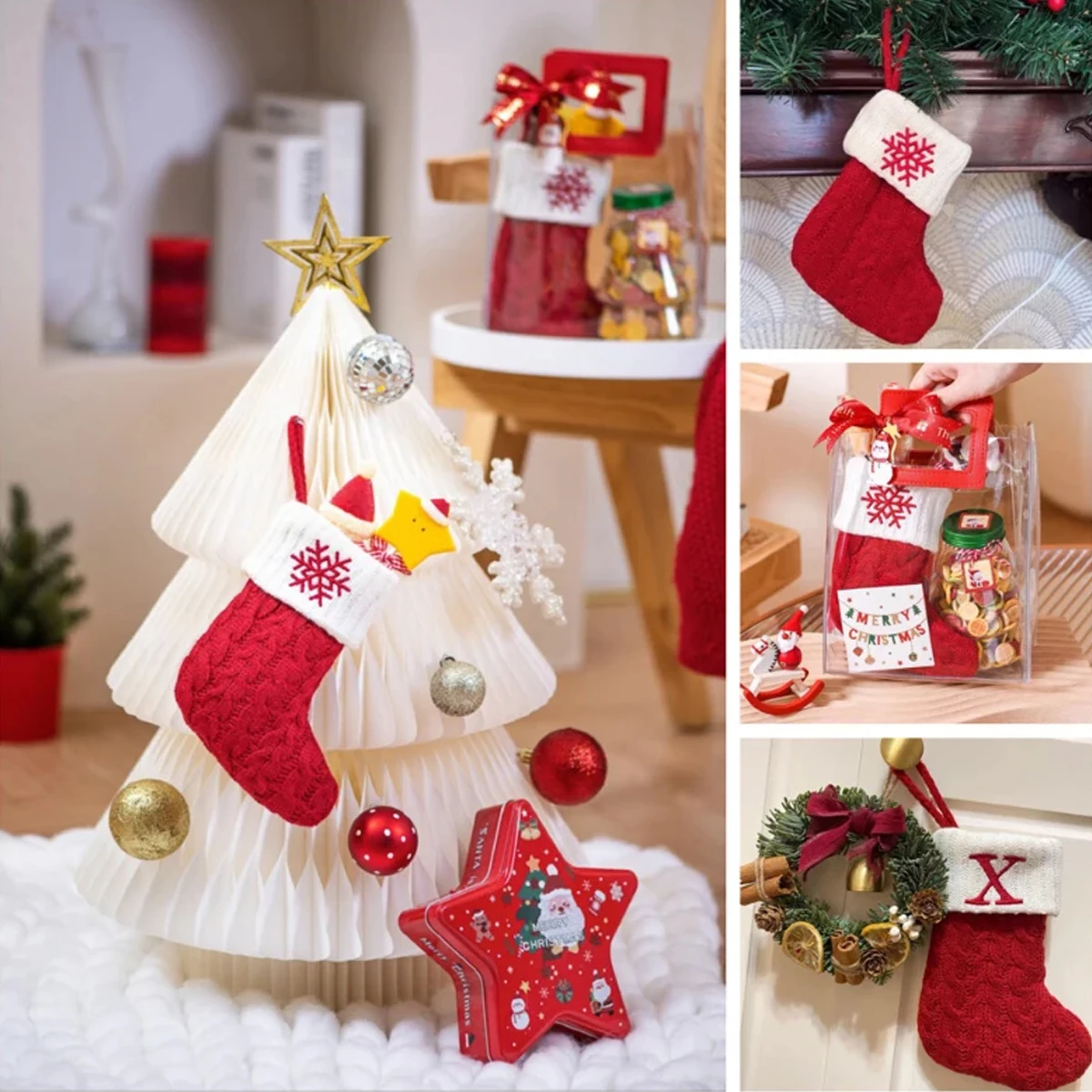 Xmas Decor Christmas Socks Knitting Snowflake Letter Stocking Christmas Tree Decoration Home 2025 New Year Ornament Gift