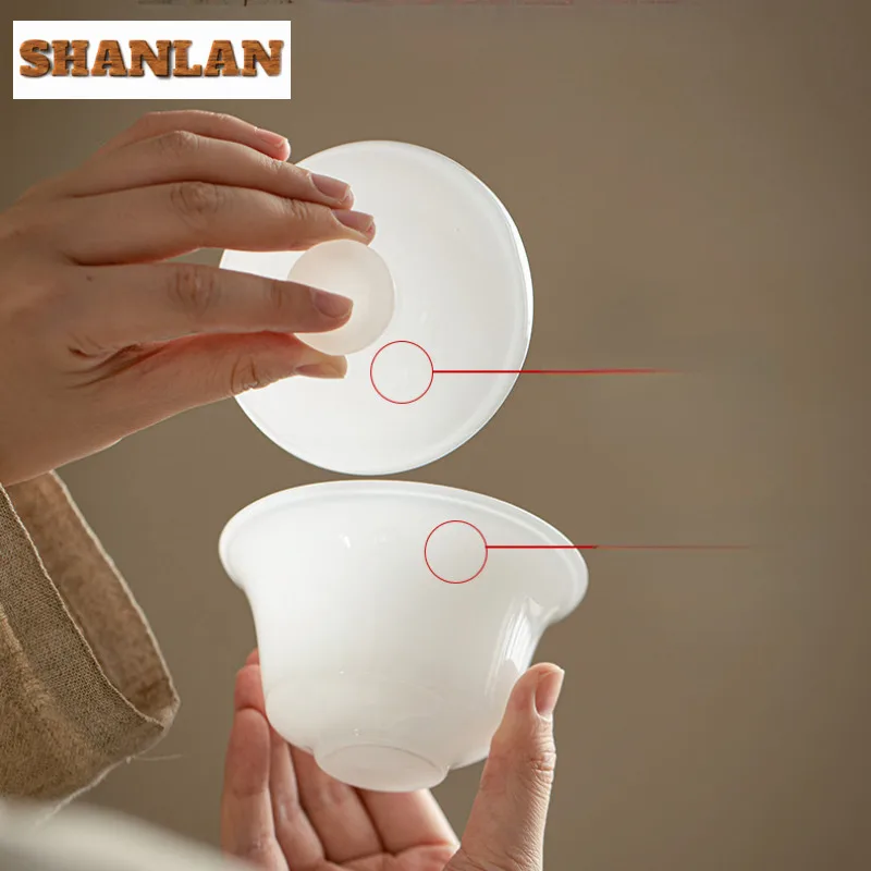 Glass Sancai White Jade Porcelain Gaiwan Luxury Tea Tureen Tea Bowl With Lid Kit Making Cover Bowl Chinese Set Ornaments