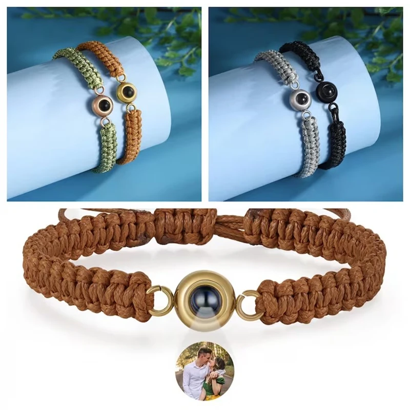 

Wholesale Custom Projection Bracelet Adjustable Circle Photo Projection Bangles Colour Braided Bracelets For Women Commemorative