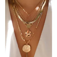 Vintage Gold Color Multiple Styles Necklace For Women Trendy Multi-Layer Disc Pendant  Necklaces New Tendyaces Set Jewelry Gifts