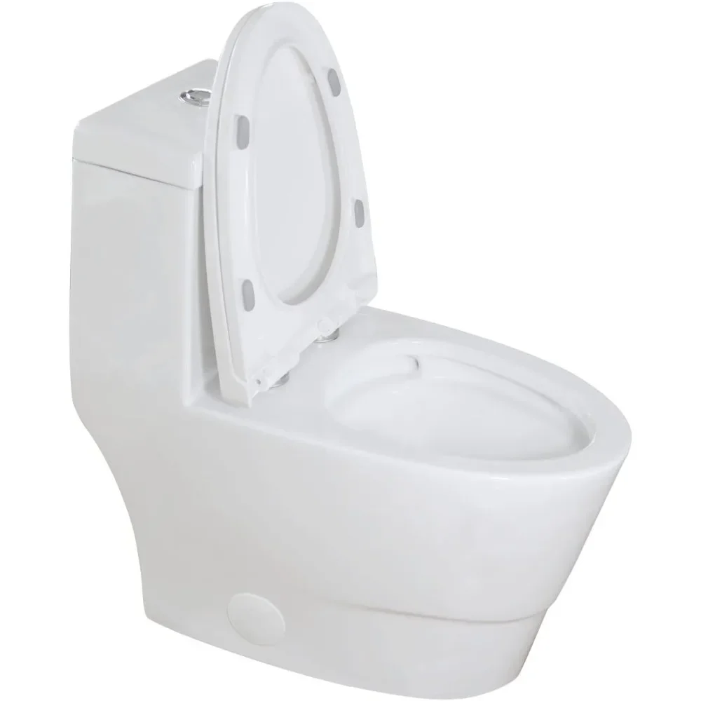 Elongated One Piece Toilet With Dual Flush Modern Sleek Design White Soft Closing Seat With Quick Release Hinges Toilets Parts