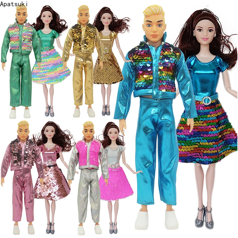 

Multi-Color Sequin Clothes For Barbie Doll Dress Outfits Fashion Coat Trousers For Ken Boy Dolls 1/6 Accessories Kids DIY Toys