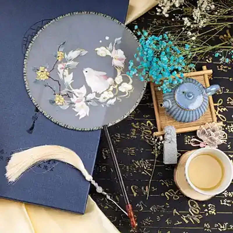 Suzhou Embroidery Vintage Fan, Chinese Round Fans, Luxury Hand Held, Home Decor, Dance Fans, Silk Decoration, Summer