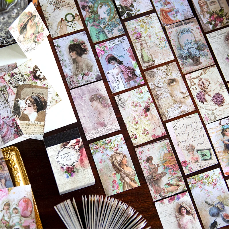 100pcs/pack Floral Materials Paper Mini Book DIY Scrapbooking Art Collage Photo Album Decor Junk Journal Craft Paper 5