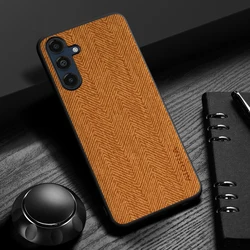 Durable Leather Wood Grain Case - Premium Protective Cover - Galaxy M33 (Orange)