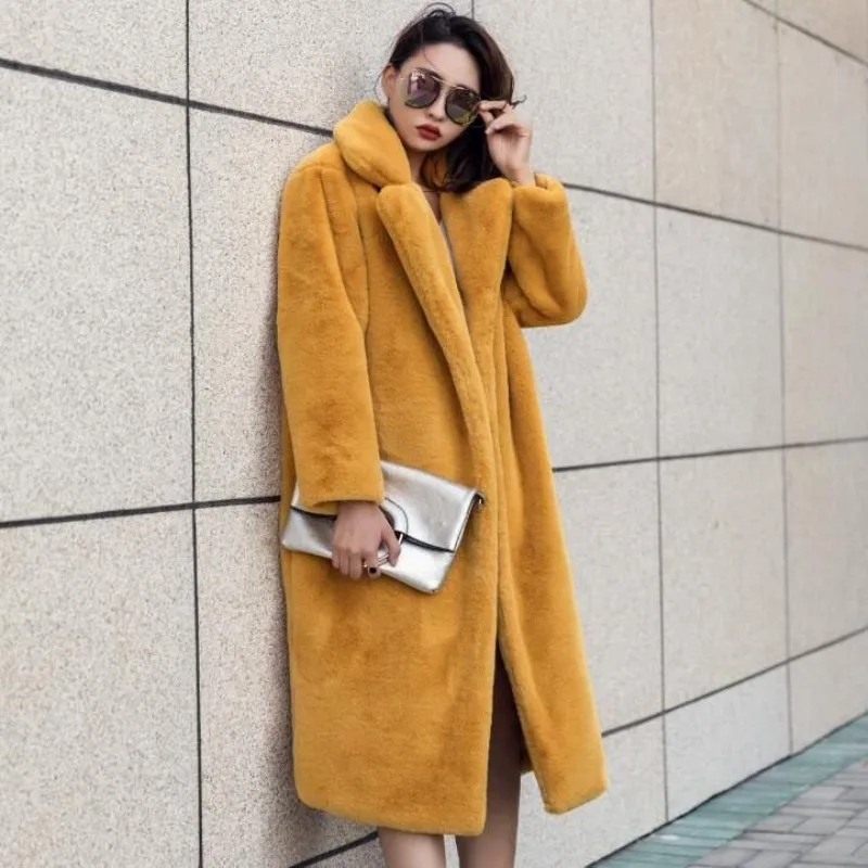 2023 new women faux fur coat mid length version loose parkas thicken lamb wool warm outwear fashion casual stand collar outcoat 2023 Winter New Women Faux Fur Coat Thickened Warm Outwear Mid Length Version Solid Color Parkas Fashion Casual Loose Outcoat