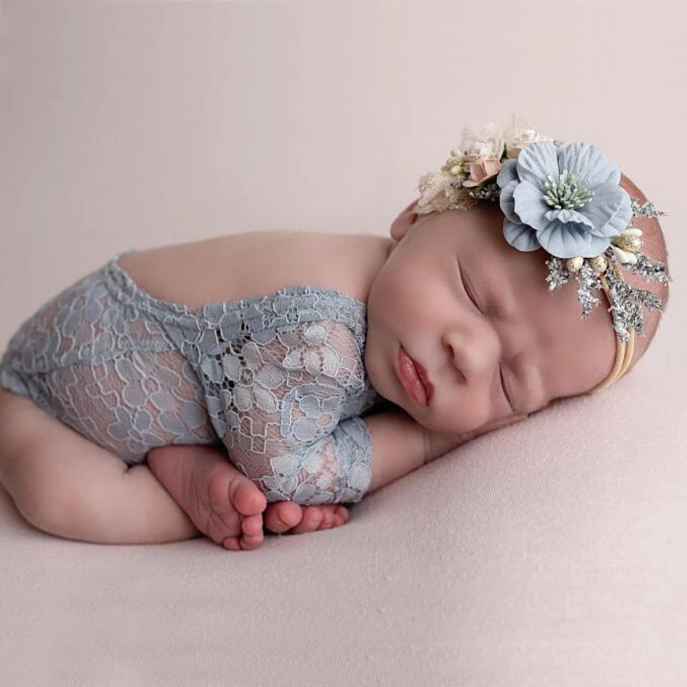 souvenirs for a newborn baby boy Newborn Costume Photography Clothes Girls Outfits Lace Flower Headband Open Back Triangle Romper New Born Photo Accessories Colorful ink stickers for kids