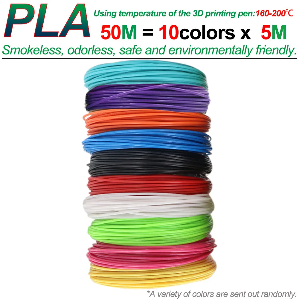3D 펜용 PLA 필라멘트, 컬러 3D 프린팅 재료, 직경 1.75mm, 10/20/30 색상, 100M 150M 200M, 무색, 무취 및 안전