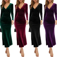 Elegant Velvet Long Sleeve Formal Dress V-Neck Slimming Amazon Best Seller European And American Cross-Border Dress