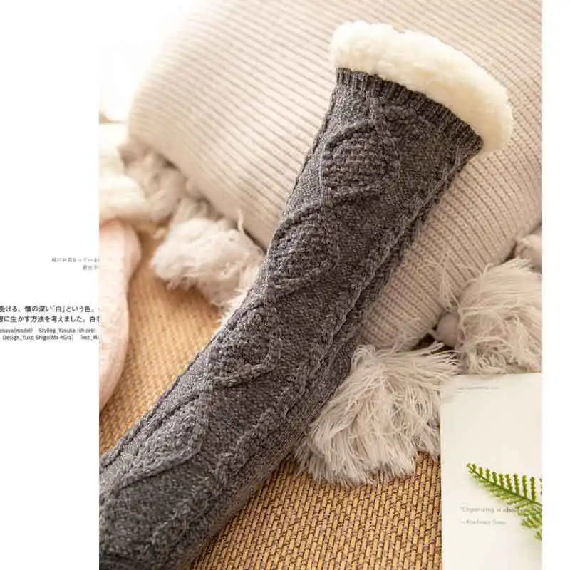 Thermal Sock Womens Winter Warm Female Plush Non Slip Anti Skid Grip Sleeping Floor Slippers Short Fluffy Sock Furry Ladies