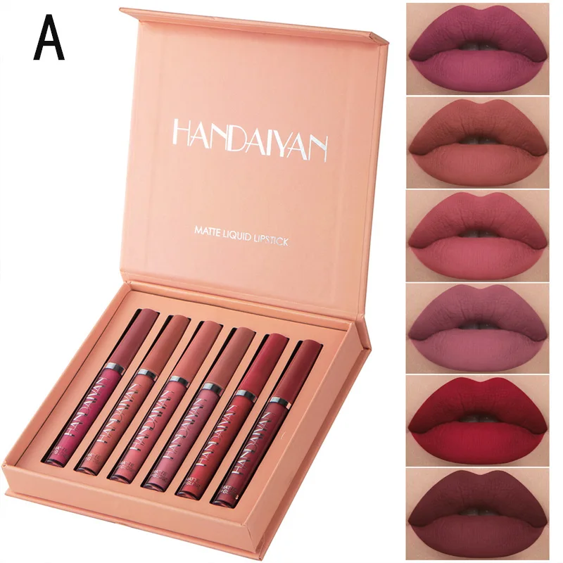 thumbnail image 1 of HANDAIYAN Set of 6 NonStick Cup Liquid lipstick , Long-Lasting Lip Gloss Gift Box – Matte Finish Lip G beauty Makeup for Women, 1 of 4