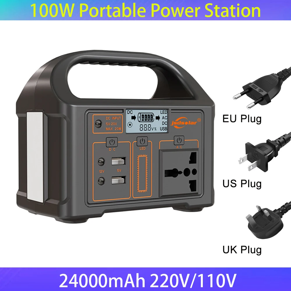 Portable Power Station 100W Portable Solar Power Station 24000mAh Power Generator LED Display Battery Camping Bank Outdoor Supply