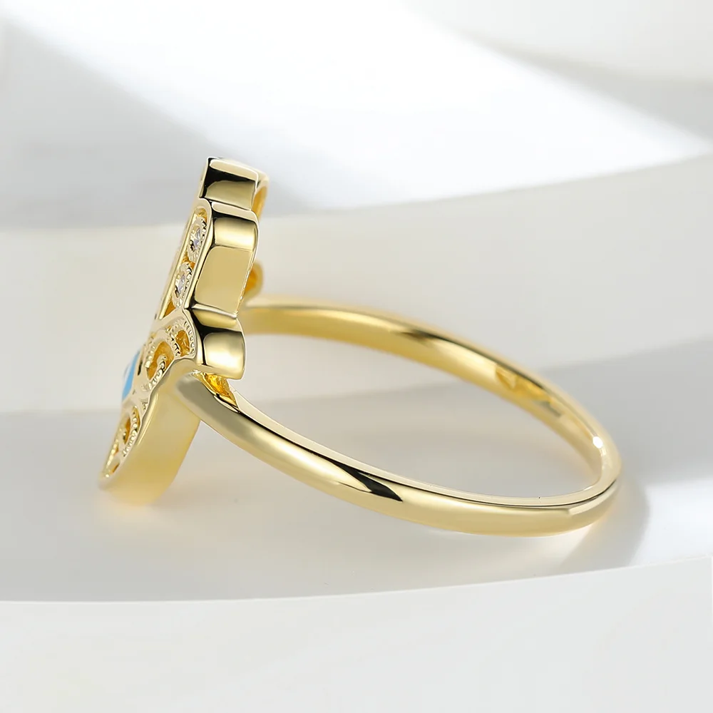 Cute Pink Blue Enamel Eye Stone Rings For Women Vintage Silver Color Engagement Band Wedding Jewelry