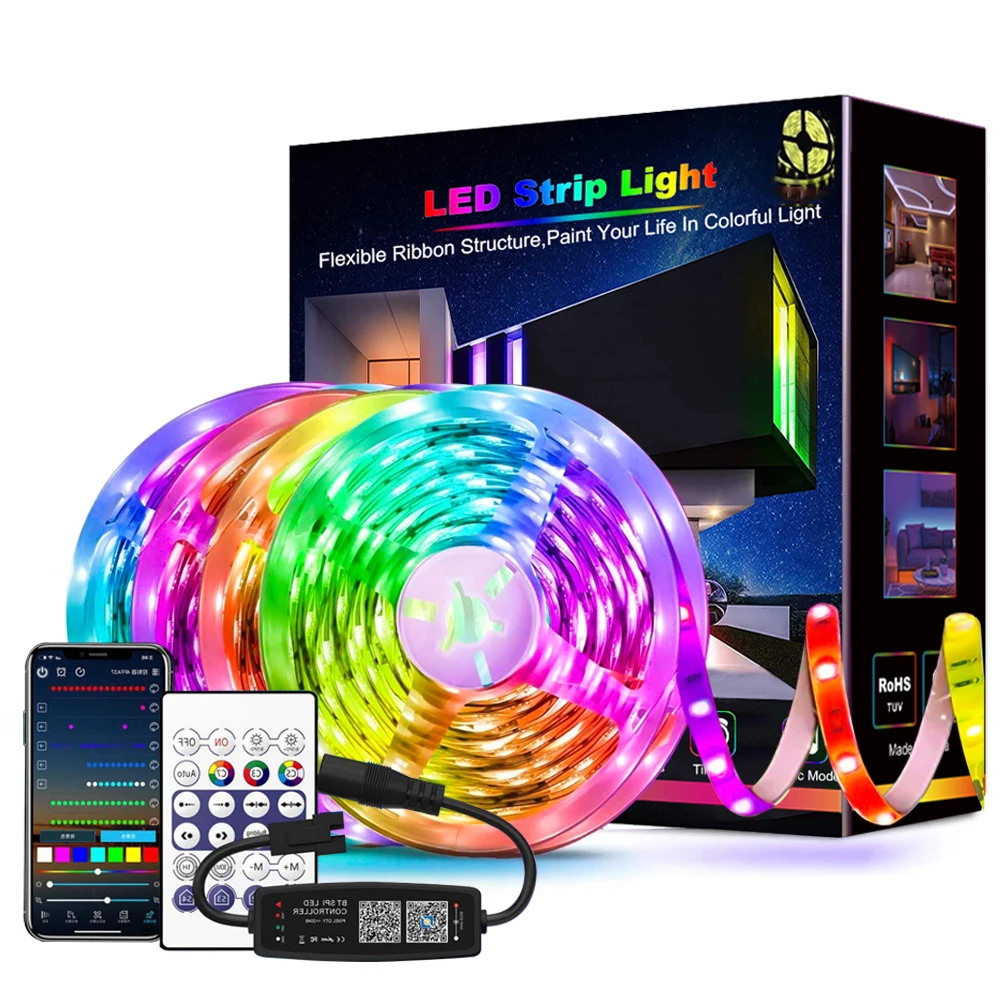 Fita LED 20M 24V Bluetooth APP Controle 10M 15M 50M 5050 RGB Luz De