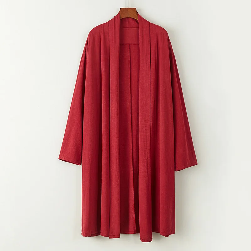 

Chinese Traditional Dress Spring Autumn Plus Size Robe Cloak 2022 Retro Loose Long Coat Cotton Linen Cardigan Men Clothing