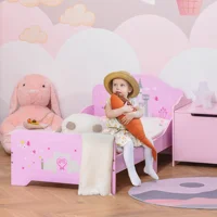 HOMCOM Lit Enfant 140 x 70 cm - lit d'enfant Design Princesse Motif château - sommier à Lattes Inclus - MDF Contre-plaqué Rose 2