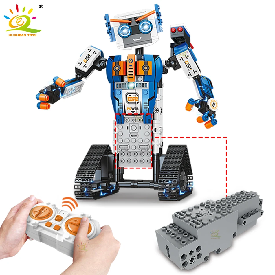 

HUIQIBAO 477pcs Electric RC Programming Robot Building Block Remote Control City Construction Bricks High-tech Toys for Children
