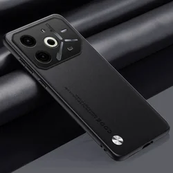 Ultra Matte Shockproof PU Leather Back Cover - Plain Silicone Soft Edge Case for Tecno POVA 7 NEO (Black)