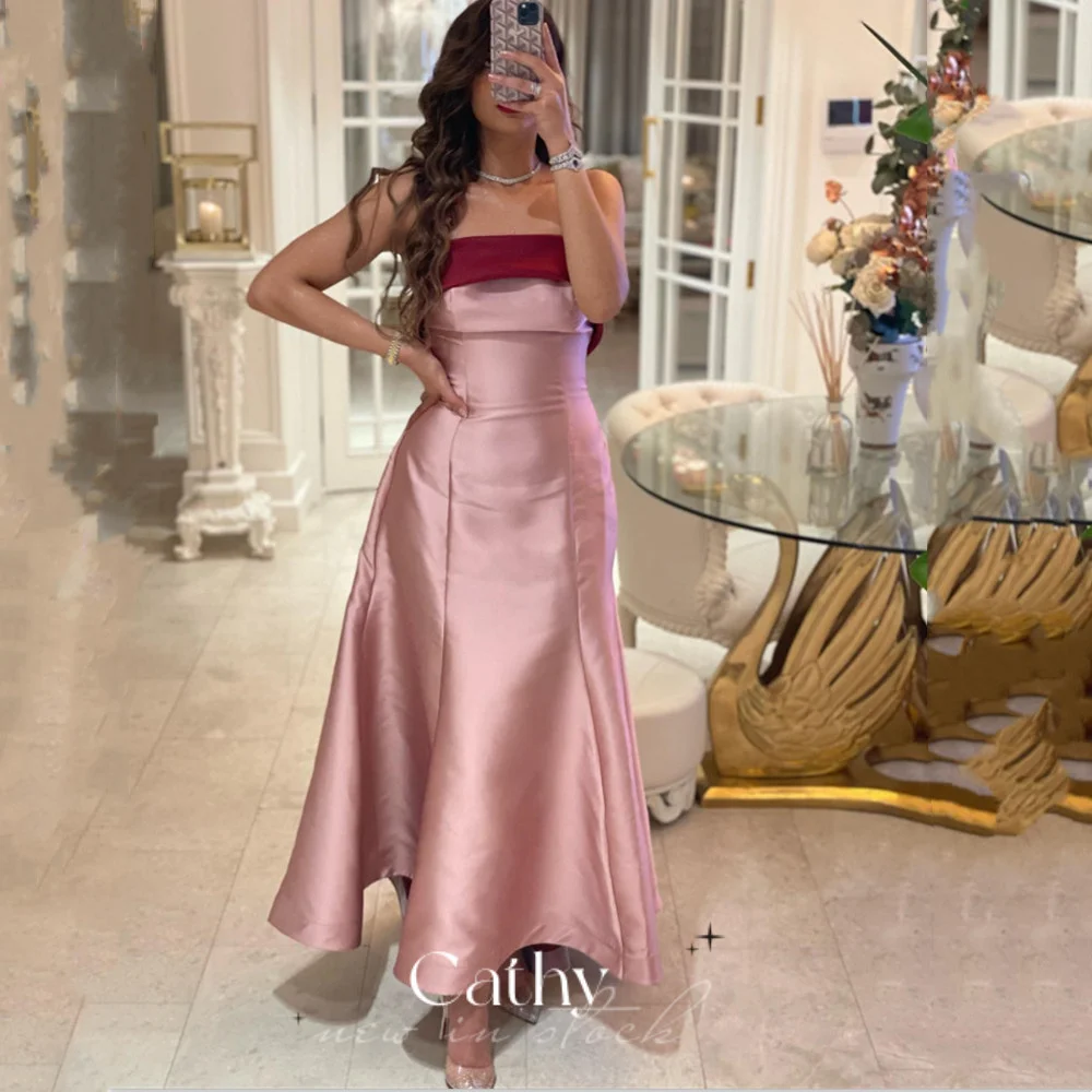 

Cathy Elegant Light Pink Prom Dress 2023 Sexy Strapless A-line Evening Dress Silk Knee Lenght فستان سهرة Romantic Party Dresses