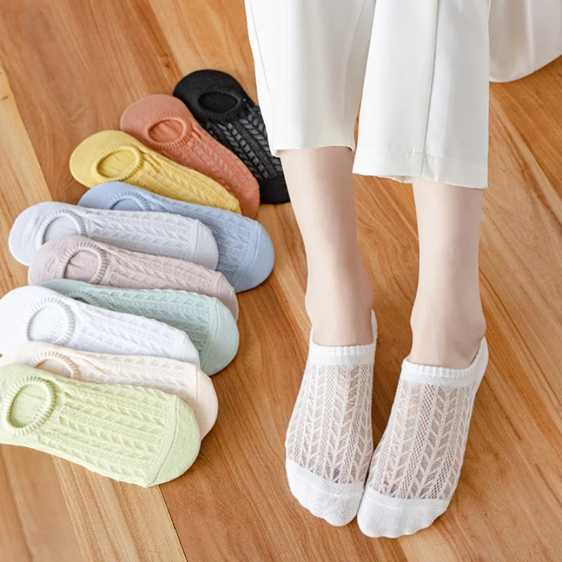 

Women Summer Socks Invisible Silicone Non-slip Hollow Mesh Boat No Show Ankle Low Sock Breathable Calcetines Thin Soft