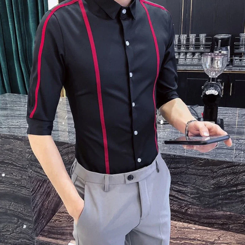 thumbnail image 1 of Camisas para hombre Camisa negra de negocios para hombre Empalmada Normal Asia Alta calidad Lujo Tops Moda de verano 2024 con mangas Venta genial I, 1 of 5