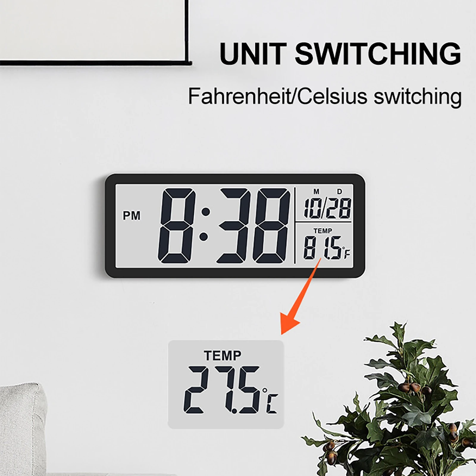 Digital Wall Clock Electronic Wall Mounted LCD Disply Clocks Multifunctional Temperature and Time Week Display Battery Powered - 2